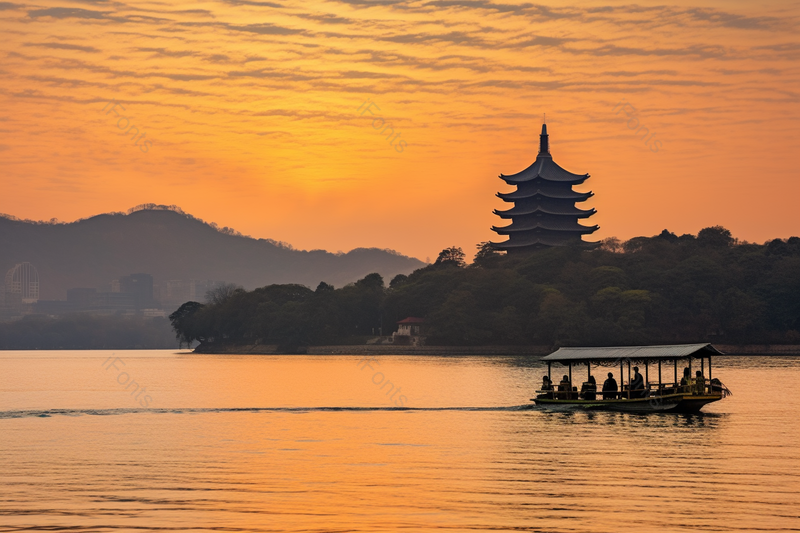 在夕阳下湖面上欣赏着海面的自然美景背景图,高清,摄影图,摄影图片,图片大全,摄影图免费下载